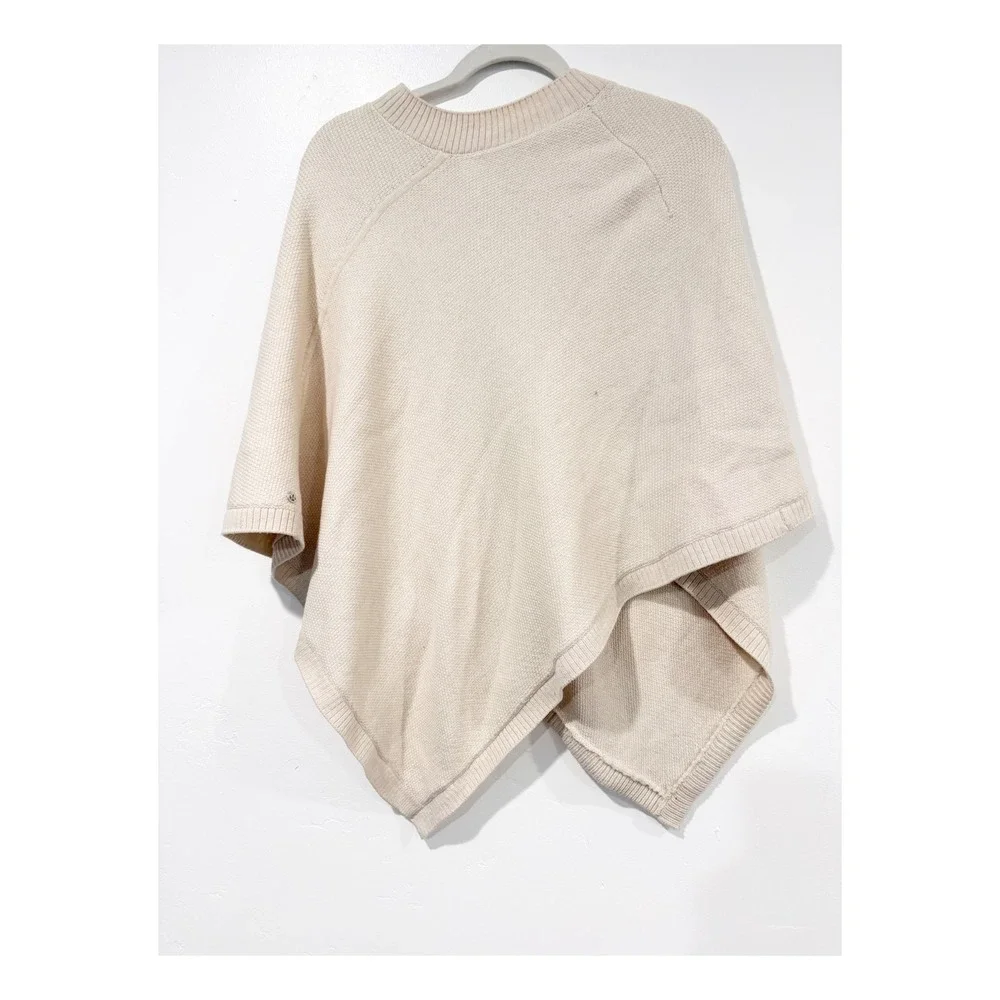 Lululemon Merino Wool Asymmetrical‎ Zip Poncho Cream Knit Wrap O/S